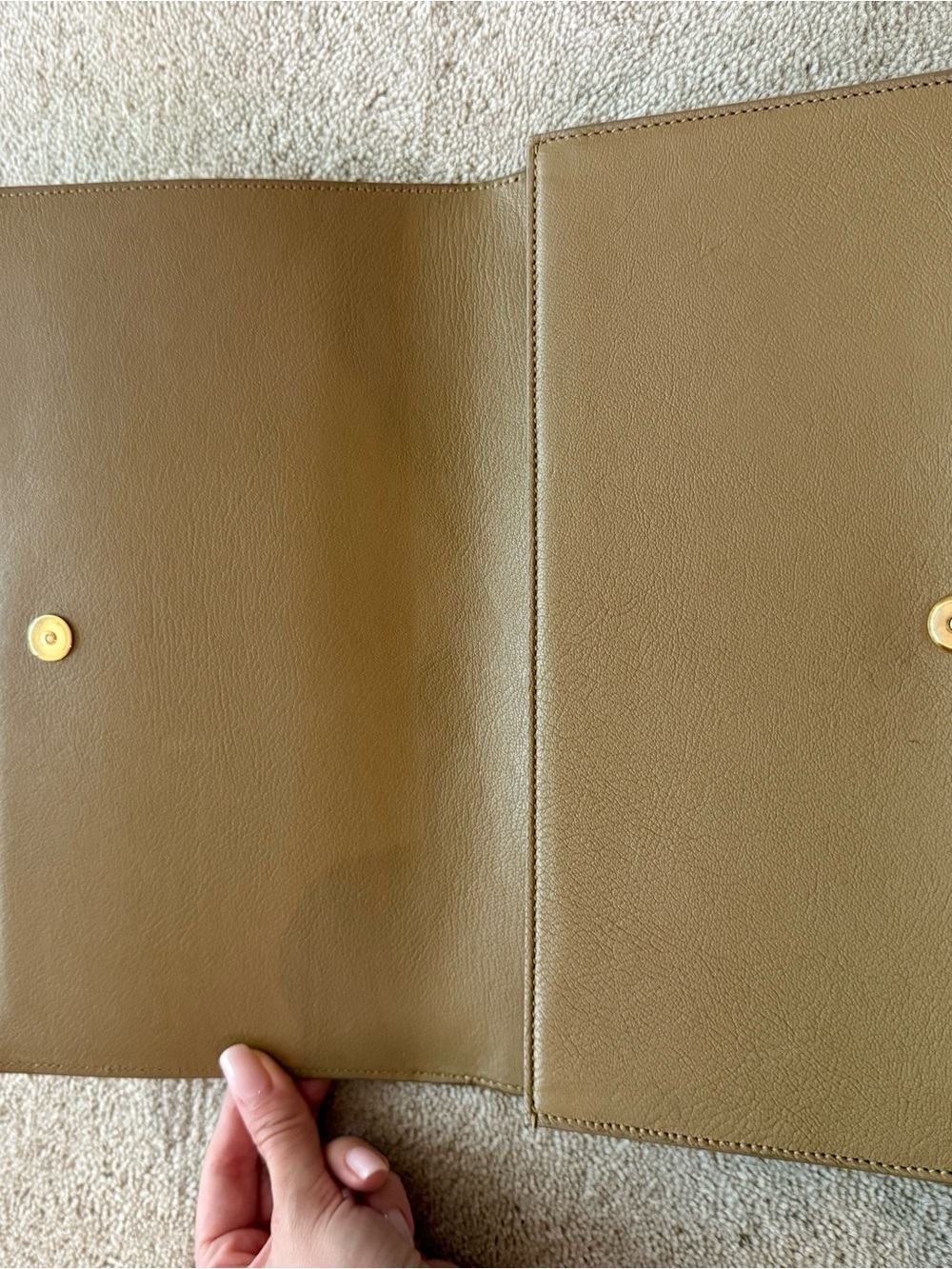 Saint Laurent Camel Leather Envelope Clutch with Embossed YSL - Picture 8 of 12